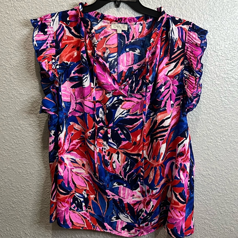 Chenault size 1X blouse pink red blue sleeveless